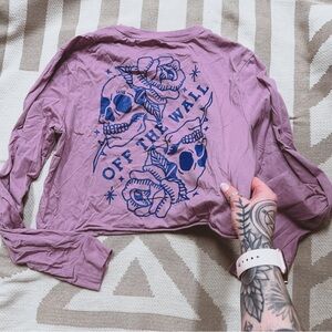 Vans purple skull and rose tattoo crop l/s t shirt M
